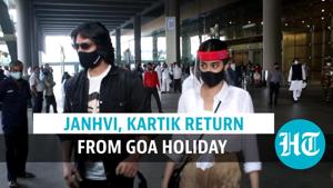 <p>Actors Janhvi Kapoor and Kartik Aaryan were spotted at Mumbai airport as they returned from Goa. The two actors had masks on, with Janhvi wearing her face shield as well. Also seen with the actors at the airport was Janhvi's sister, Khushi Kapoor. While Janhvi wore a pair of baggy beige trousers, paired with a white shirt, Kartik was seen in a pair of jeans, t-shirt and a denim jacket. Khushi was seen wearing a pair of torn jeans, a sleeveless t-shirt and a loose-fitting jacket. Earlier this week, fans had shared photos of Janhvi and Kartik enjoying themselves in Goa. The actors were also recently spotted together at Manish Malhotra's new year bash. The duo, rumoured to be seeing each other, are currently working together in Dostana 2. It is a remake of 2008 film starring Priyanka Chopra, John Abraham and Abhishek Bachchan.</p> <p>Actors Janhvi Kapoor and Kartik Aaryan were spotted at Mumbai airport as they returned from Goa. The two actors had masks on, with Janhvi wearing her face shield as well. Also seen with the actors at the airport was Janhvi's sister, Khushi Kapoor. While Janhvi wore a pair of baggy beige trousers, paired with a white shirt, Kartik was seen in a pair of jeans, t-shirt and a denim jacket. Khushi was seen wearing a pair of torn jeans, a sleeveless t-shirt and a loose-fitting jacket. Earlier this week, fans had shared photos of Janhvi and Kartik enjoying themselves in Goa. The actors were also recently spotted together at Manish Malhotra's new year bash. The duo, rumoured to be seeing each other, are currently working together in Dostana 2. It is a remake of 2008 film starring Priyanka Chopra, John Abraham and Abhishek Bachchan.</p>