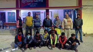 The children who were rescued from Motihari bus stand in Bihar.(HT PHOTO) The children who were rescued from Motihari bus stand in Bihar.(HT PHOTO)