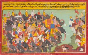 1700 watercolour from Mewar depicts the Pandava and Kaurava armies arrayed against each other.(Wikipedia) 1700 watercolour from Mewar depicts the Pandava and Kaurava armies arrayed against each other.(Wikipedia)