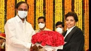 Justice Hima Kohli was sworn in as the chief justice of Telangana high court(Courtesy- Facebook) Justice Hima Kohli was sworn in as the chief justice of Telangana high court(Courtesy- Facebook)