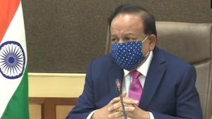 Union health minister Harsh Vardhan holding a meeting with state health ministers on Covid-19.(ANI Photo) Union health minister Harsh Vardhan holding a meeting with state health ministers on Covid-19.(ANI Photo)