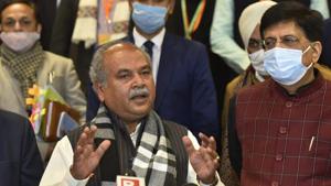 Tomar, along with Piyush Goyal and other Union ministers, has conducted eight rounds of discussions with the representatives of the farmers’ unions but both parties have failed to reach an agreement over the farm laws.(Sanjeev Verma/HT Photos) Tomar, along with Piyush Goyal and other Union ministers, has conducted eight rounds of discussions with the representatives of the farmers’ unions but both parties have failed to reach an agreement over the farm laws.(Sanjeev Verma/HT Photos)