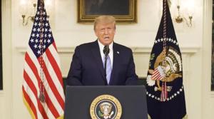US President Donald Trump gives an address, a day after his supporters stormed the US Capitol in Washington.(VIA REUTERS) US President Donald Trump gives an address, a day after his supporters stormed the US Capitol in Washington.(VIA REUTERS)