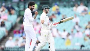 Ravindra Jadeja of India celebrates taking the wicket of Australia's Matthew Wade.(via REUTERS) Ravindra Jadeja of India celebrates taking the wicket of Australia's Matthew Wade.(via REUTERS)