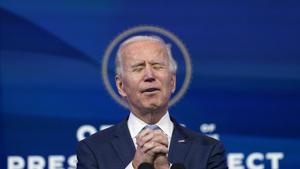 US President-elect Joe Biden speaks at The Queen theater in Wilmington, Del., Wednesday, Jan. 6, 2021. (AP Photo/Susan Walsh) US President-elect Joe Biden speaks at The Queen theater in Wilmington, Del., Wednesday, Jan. 6, 2021. (AP Photo/Susan Walsh)