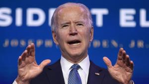 US President-elect Joe Biden delivers remarks before announcing his choices for attorney general and other leaders of the Justice Department at The Queen theatre on January 7, 2021 in Wilmington, Delaware.(AFP) US President-elect Joe Biden delivers remarks before announcing his choices for attorney general and other leaders of the Justice Department at The Queen theatre on January 7, 2021 in Wilmington, Delaware.(AFP)