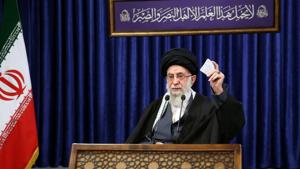 Iran's Supreme Leader Ayatollah Ali Khamenei delivers a televised speech, in Tehran, Iran.(VIA REUTERS)
