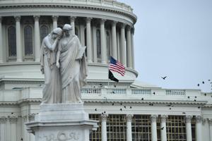 Flags at the US Capitol fly at half-mast to honour US Capitol Police Officer Brian Sicknick on January 8.(AFP) Flags at the US Capitol fly at half-mast to honour US Capitol Police Officer Brian Sicknick on January 8.(AFP)