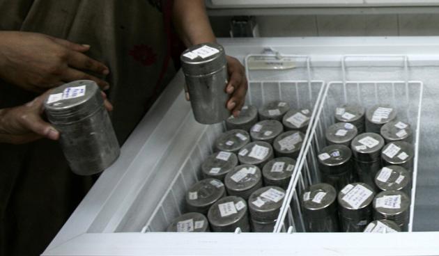 Containers of mother's milk in a freezer at a hospital. The milk ca be used for up to six months. (HT Photo) Containers of mother's milk in a freezer at a hospital. The milk ca be used for up to six months. (HT Photo)