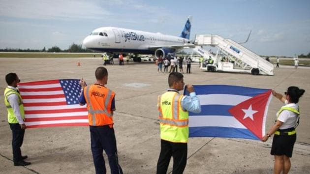 An American Airlines plane made the first direct flight to Havana in more than 50 years.(Reuters Photo)