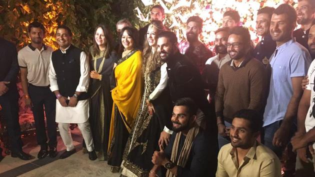 Led by skipper Virat Kohli, the victorious Indian team join the pre-wedding function of Yuvraj Singh and Hazel Keech.(BCCI)