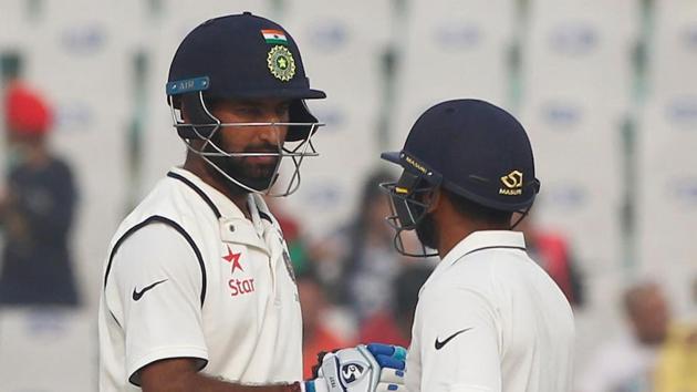 Parthiv Patel and Cheteshwar Pujara shared a 81-run stand as India defeated England by eight wickets in Mohali.(Photo by: Deepak Malik/ BCCI/ SPORTZPICS)