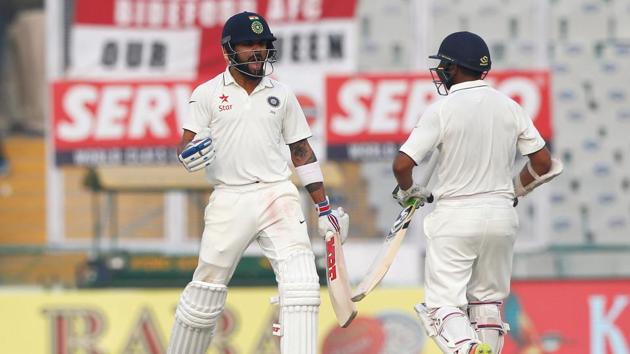 Patel’s 81-run stand with Cheteshwar Pujara set up a magnificent victory for India in Mohali. (Photo by: Deepak Malik/ BCCI/ SPORTZPICS)