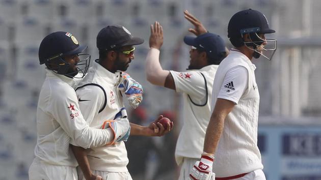 Joe Root fell to a brilliant catch from Ajinkya Rahane as India chipped away (Photo by: Deepak Malik/ BCCI/ SPORTZPICS)
