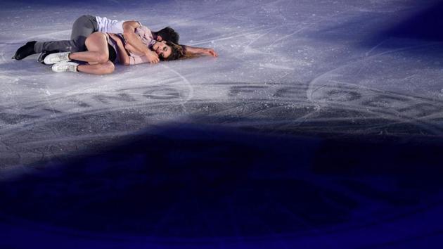 France's Gabriella Papadakis (front) and Guillaume Cizeron perform during the gala exhibition. (AFP) France's Gabriella Papadakis (front) and Guillaume Cizeron perform during the gala exhibition. (AFP)