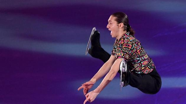Jason Brown of the US jumps during the gala exhibition. (AFP) Jason Brown of the US jumps during the gala exhibition. (AFP)