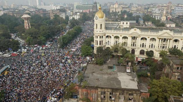 Trinamool Congress workers listen as Mamata Banerjee speaks during a rally as part of a nationwide protest against demonetisation in Kolkata. (AFP Photo) Trinamool Congress workers listen as Mamata Banerjee speaks during a rally as part of a nationwide protest against demonetisation in Kolkata. (AFP Photo)