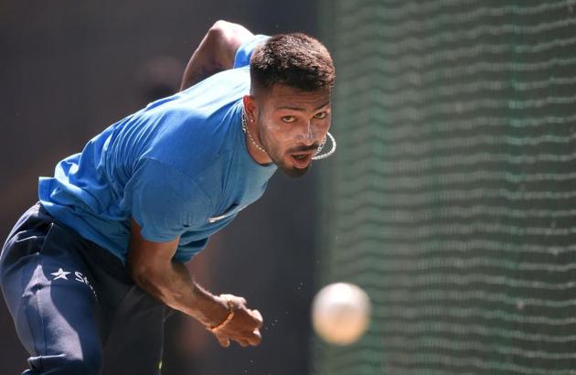 India's Hardik Pandya sustained a hairline fracture on his right shoulder after getting hit in the nets before the third Test in Mohali.(AFP)