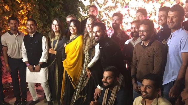 The Indian cricket team, who won the Mohali Test against England, attended the wedding ceremony between Yuvraj Singh and Hazel Keech. (hindustan times)
