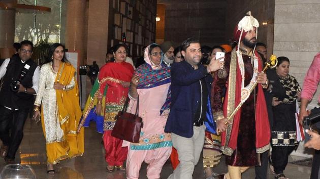Yuvi with his baraat. (Sant Arora/ HT Photo) Yuvi with his baraat. (Sant Arora/ HT Photo)