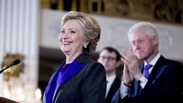 Hillary Clinton’s appearance at the event was a surprise and she got a sustained standing ovation from the cheering crowd. (AP File Photo) Hillary Clinton’s appearance at the event was a surprise and she got a sustained standing ovation from the cheering crowd. (AP File Photo)