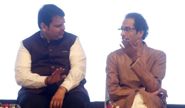 Chief Minister Devendra Fadnavis with Shiv Sena chief Uddhav Thackeray. Last month, in an interview to Hindustan Times, the chief minister said the two parties would come together for the civic polls in the city.(HT file photo)