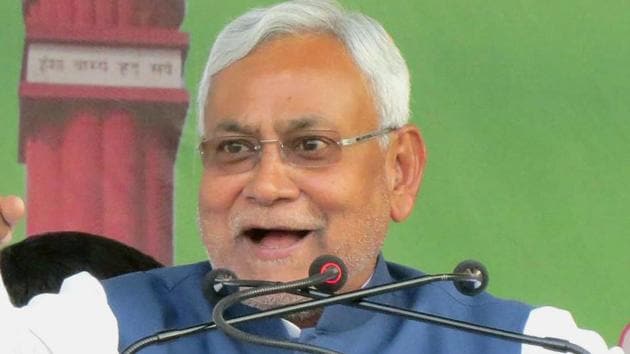 Bihar CM Nitish Kumar addresses a rallyin Motihari.(PTI Photo)