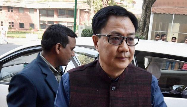 Minister of state for home affairs, Kiren Rijiju at Parliament during the winter session.(PTI File Photo) Minister of state for home affairs, Kiren Rijiju at Parliament during the winter session.(PTI File Photo)