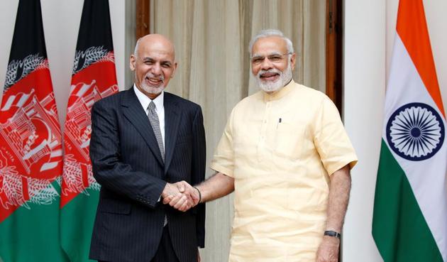 Prime Minister Narendra Modi with Afghan President Ashraf Ghani outside Hyderabad House in New Delhi, September 14, 2016.(REUTERS)
