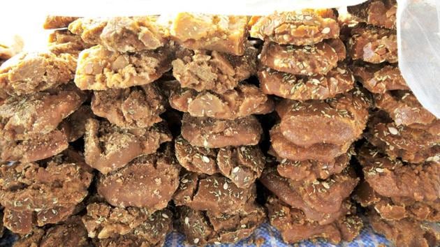 Jaggery on sale near Mohali. (Ravi Kumar/HT)