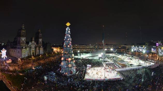 Mexico City, with its pulsating energy sat on the sixth spot. See here is the illuminated Zocalo square around Chirstmas. (AFP)