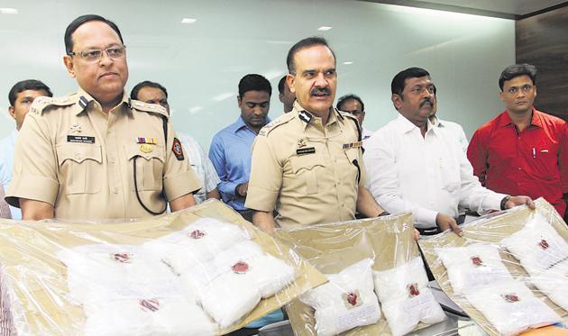 Thane CP Parambir Singh with the haul of Ephedrine drugs earlier this year.