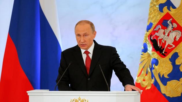 Russian President Vladimir Putin delivers a speech during his annual state of the nation address at the Kremlin in Moscow, Russia, December 1, 2016. (REUTERS) Russian President Vladimir Putin delivers a speech during his annual state of the nation address at the Kremlin in Moscow, Russia, December 1, 2016. (REUTERS)