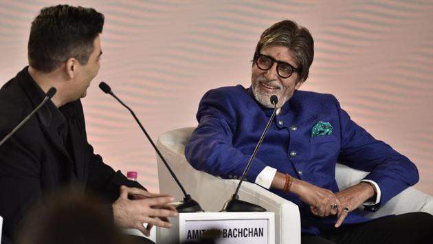 Bollywood actor Amitabh Bachchan in conversation with director-producer Karan Johar. (Gurinder Osan/ HT photo)