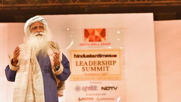 Sadhguru (Jaggi Vasudev), founder of ISHA Foundation, talks on ‘Leadership - From ambition to vision’ at the Hindustan Times Leadership Summit. (Arun Sharma/ HT Photo)