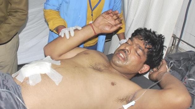 Sukhbir Singh, posted on PCR van 37, was injured after a fellow cop opened fire at him during an altercation. (Sakib Ali/HT photo) Sukhbir Singh, posted on PCR van 37, was injured after a fellow cop opened fire at him during an altercation. (Sakib Ali/HT photo)