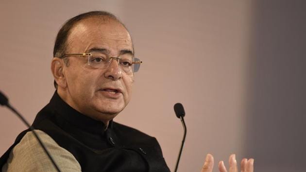 Finance minister Arun Jaitley in conversation with Vikram Chandra during Hindustan Times Leadership Summit, Consulting Editor, NDTV at Taj Palace in New Delhi on Friday.(Gurinder Osan/HT Photo)