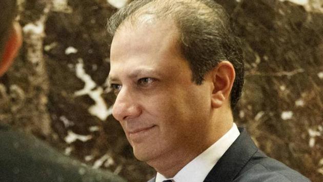 US attorney Preet Bharara waits for the elevator in the lobby of Trump Tower in New York on Wednesday. (AP) US attorney Preet Bharara waits for the elevator in the lobby of Trump Tower in New York on Wednesday. (AP)