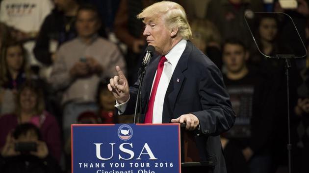 President-elect Donald Trump speaks during a stop at US Bank Arena on December 1, 2016 in Cincinnati, Ohio. (AFP) President-elect Donald Trump speaks during a stop at US Bank Arena on December 1, 2016 in Cincinnati, Ohio. (AFP)