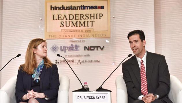 Alyssa Ayres and Daniel Twining at the Hindustan Times Leadership Summit , in Delhi. (HT Photo) Alyssa Ayres and Daniel Twining at the Hindustan Times Leadership Summit , in Delhi. (HT Photo)