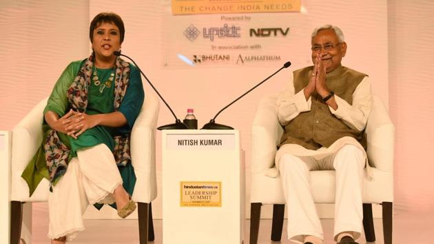 Bihar chief minister Nitish Kumar in conversation with Barkha Dutt, consulting editor, NDTV during the Hindustan Times Leadership Summit at Taj Palace in New Delhi. (Virendra Singh Gosain/HT Photo) Bihar chief minister Nitish Kumar in conversation with Barkha Dutt, consulting editor, NDTV during the Hindustan Times Leadership Summit at Taj Palace in New Delhi. (Virendra Singh Gosain/HT Photo)