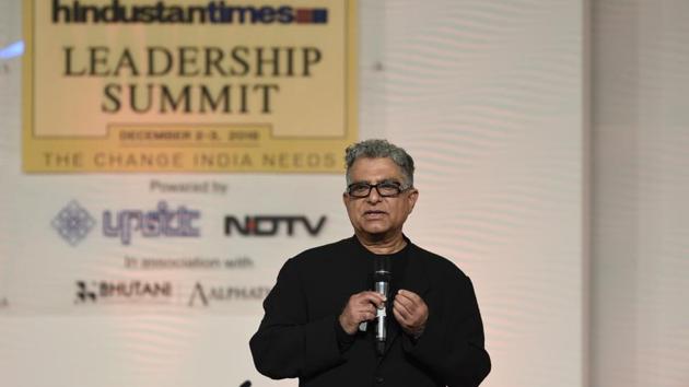 Deepak Chopra, founder of Chopra Foundation and co-founder of Chopra Centre of Well-being in conversation with Vikram Hazra, spiritual jazz musician on Day 2 of the Hindustan Times Leadership Summit at Taj Palace in New Delhi on Saturday. (Gurinder Osan/HT Photo) Deepak Chopra, founder of Chopra Foundation and co-founder of Chopra Centre of Well-being in conversation with Vikram Hazra, spiritual jazz musician on Day 2 of the Hindustan Times Leadership Summit at Taj Palace in New Delhi on Saturday. (Gurinder Osan/HT Photo)