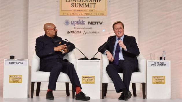 Former British PM David Cameron in conversation with Bobby Gosh, the editor-in-chief of Hindustan Times at the HTLS on Saturday. (Sanjeev Verma/ HT Photo) Former British PM David Cameron in conversation with Bobby Gosh, the editor-in-chief of Hindustan Times at the HTLS on Saturday. (Sanjeev Verma/ HT Photo)