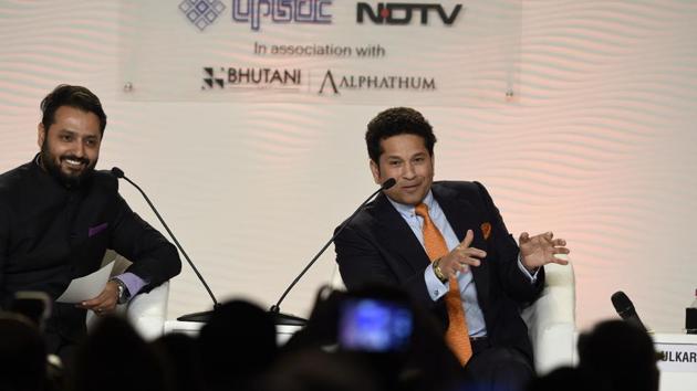 Former Indian cricketer Sachin Tendulkar during a conversation with Nikhil Naz, consultant, NDTV, on Day 2 of HT Leadership Summit in New Delhi on Saturday. (Gurinder Osan/HT PHoto) Former Indian cricketer Sachin Tendulkar during a conversation with Nikhil Naz, consultant, NDTV, on Day 2 of HT Leadership Summit in New Delhi on Saturday. (Gurinder Osan/HT PHoto)