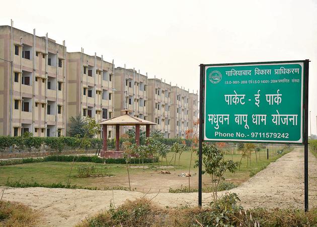 The housing scheme is spread over more than 1,250 acres in several villages between NH-24 and NH-58. The land was acquired to develop 20,000 housing units. (Sakib Ali/HT) The housing scheme is spread over more than 1,250 acres in several villages between NH-24 and NH-58. The land was acquired to develop 20,000 housing units. (Sakib Ali/HT)