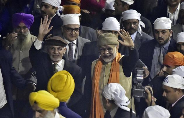 Modi and Ghani walked through the renovated heritage corridor before reaching Harmandir Sahib, popularly known as Golden Temple. (Gurpreet Singh/HT Photo)
