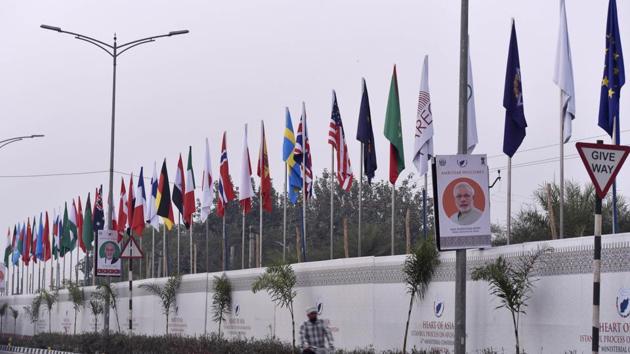 Flags of different countries installed outside the venue of Heart of Asia conference in Amritsar. (Gurpreet Singh/ HT Photo) Flags of different countries installed outside the venue of Heart of Asia conference in Amritsar. (Gurpreet Singh/ HT Photo)