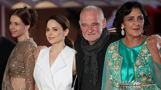 Jury members, from left, Kalki Koechlin, Suzanne Clement, jury president Bela Tarr and Fatima Harandi Raouia. (AP)