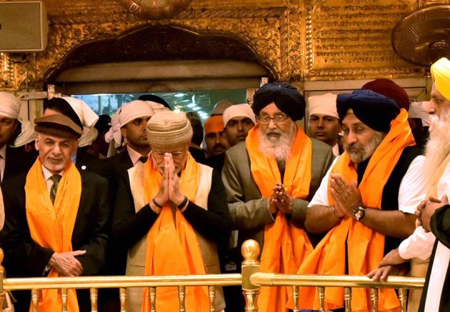 Modi’s visit to the Golden Temple is seen by some as an attempt to connect with the Sikh community ahead of elections in the state next year. (PTI)