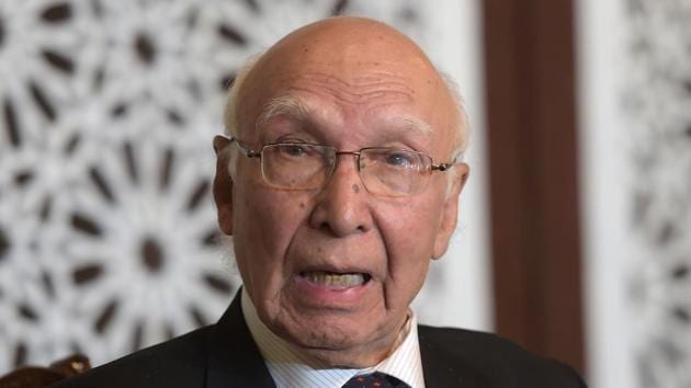 Pakistan's National Security Advisor Sartaj Aziz speaks during a news conference at the Foreign Ministry in Islamabad on December 4 after attending the 6th Heart of Asia (HoA) Ministerial Conference in Amritsar.(AFP Photo)